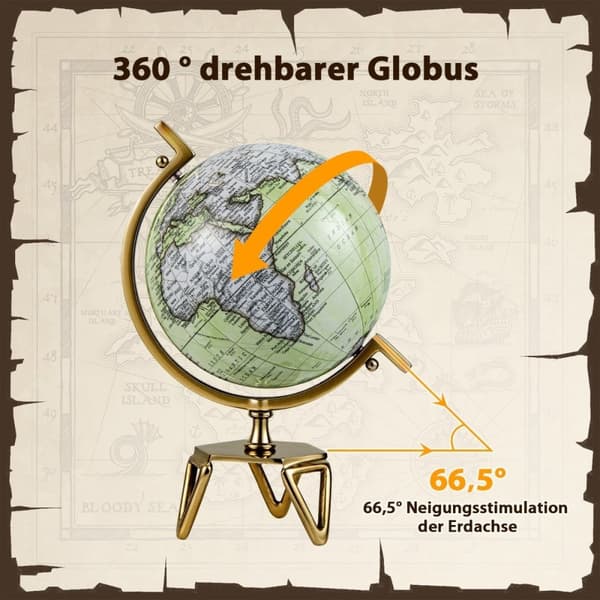 Ø 25,5 cm Antikk globus med metallbunn Roterende studentklode Geografisk globus Ø 25,5 cm