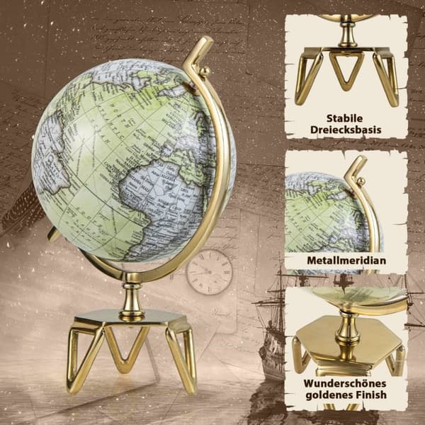 Ø 25,5 cm Antikk globus med metallbunn Roterende studentklode Geografisk globus Ø 25,5 cm