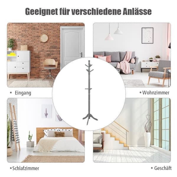 Klädhängare med 9 krokar fristående klädhängare med justerbar höjd 175 cm grå