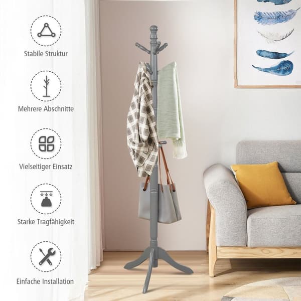 Klädhängare med 9 krokar fristående klädhängare med justerbar höjd 175 cm grå