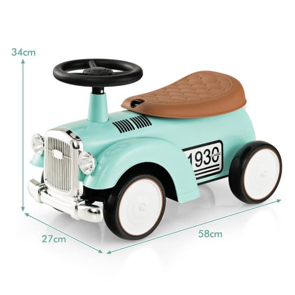 Rutcshauto kjørevogn med oppbevaringsplass og tippbeskyttelse barnekjøretøy med ratt 58 x 27 x 34 cm grønn