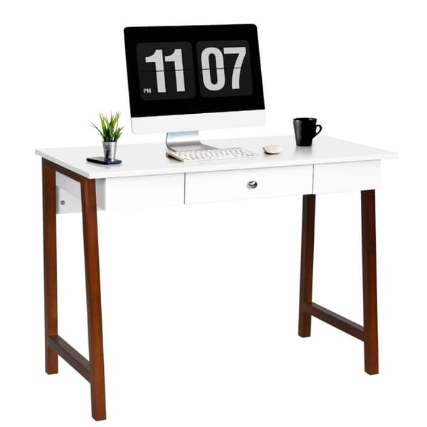 Skrivebord med skuffe, computerbord, gummibordsben, toiletbord, kontorbord, brun