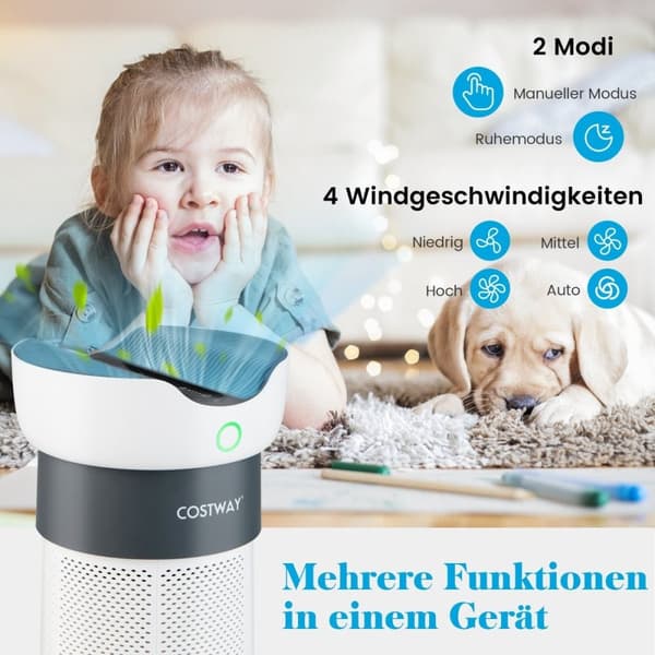 Luftrenser for hjemmekontor med 121 m² rekkevidde 3-trinns rengjøringsprosess Hvit