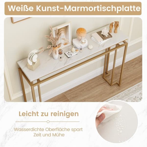 120 cm konsollbord med imitert marmorbordplate og geometrisk metallramme gangbord gyldent