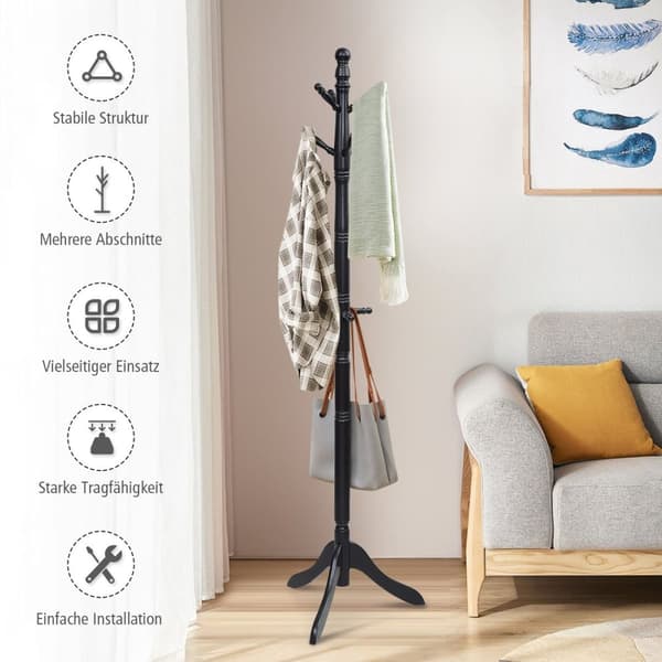 Naulakko 9 koukulla vapaasti seisova vaatenaulakko säädettävällä korkeudella 175 cm musta