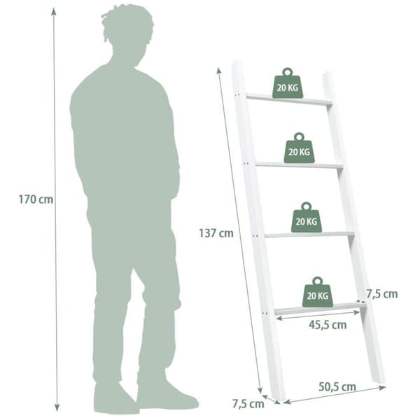 Håndklædeholder 4-lags loftstige i træ 50 x 7,5 x 137 cm hvid