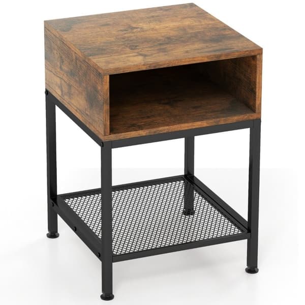 Sidebord med oppbevaringsrom og gitterhylle nattbord med metallramme 40 x 40 x 57,5 ​​cm