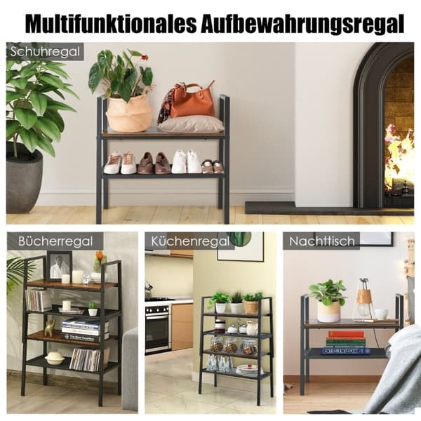 2-lags opbevaringsstativ lavet af træ og metal Kompakt opbevaringsstativ, brun og sort