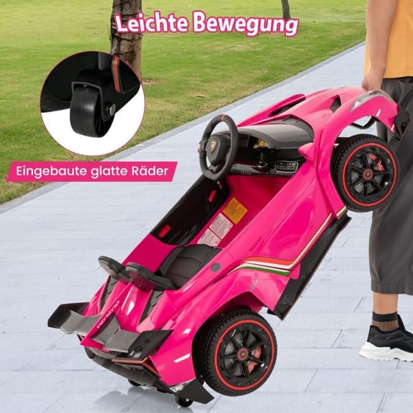 Lamborghini elbil for barn med fjernkontroll og LED-lykter og horn og musikk barnebil rosa