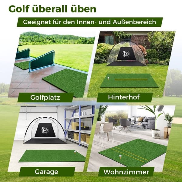 Golfträffmatta 2 gummi-tees & 2 inriktningsstänger & 6 tee-lägen 152 x 117 cm tjocklek 32 mm