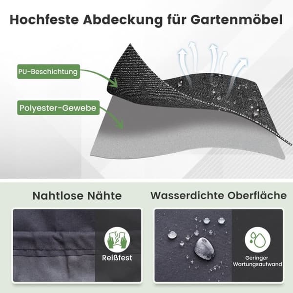 Ø 183 cm Rundt terrassemøbeltrekk med ventilasjonsåpninger & spenner & snorer svart