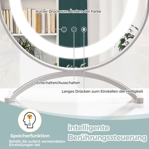 Sminkspegel med 30 cm diameter & belysning 3-färgs dimbar LED-spegel vit