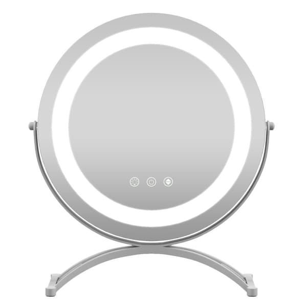 Kosmetikspejl med 30 cm diameter & lysende 3-farvet dæmpbart LED-spejl hvidt