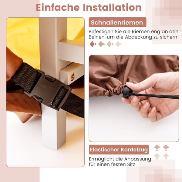 Ø 183 cm Rundt havemøbelbetræk med ventilationsslidser & spænder & snore beige
