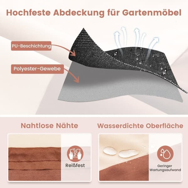 Ø 158 cm Rundt terrassemøbeltrekk med ventilasjonsåpninger & spenner & snorer beige