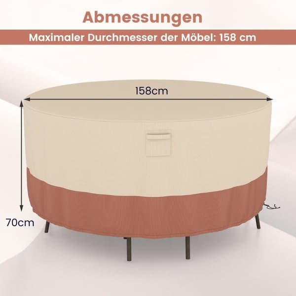 Ø 158 cm Rundt terrassemøbeltrekk med ventilasjonsåpninger & spenner & snorer beige