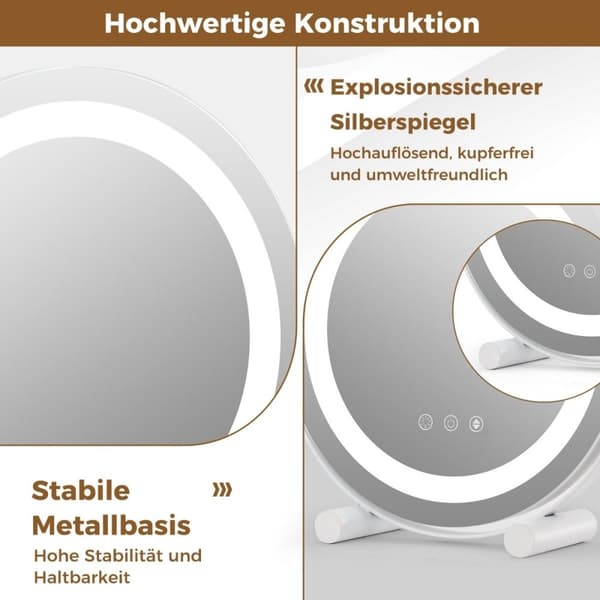 Ø 30 cm Himmennettävä kauneuspeili valaistuksella & kosketuskytkimellä ja muistitoiminnolla