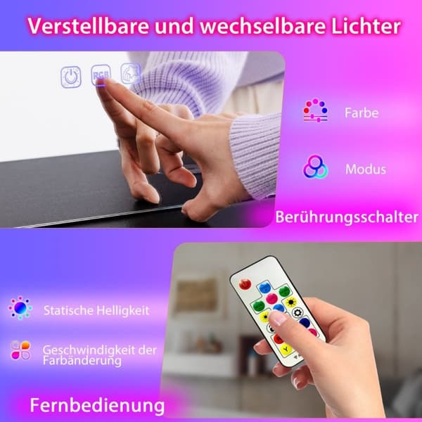 Toiletbord med LED-belysning Toiletbord med 7 dynamiske & 7 statiske dæmpbare LED-lys sort