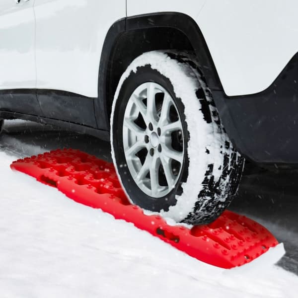 2 styks trækhjælpssandplader off-road dækstige til sand/mudder/sne 107 x 31 x 7 cm rød