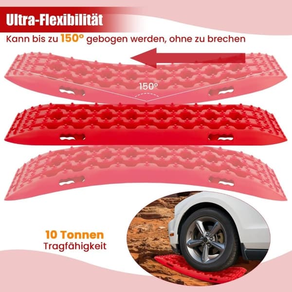 2 styks trækhjælpssandplader off-road dækstige til sand/mudder/sne 107 x 31 x 7 cm rød