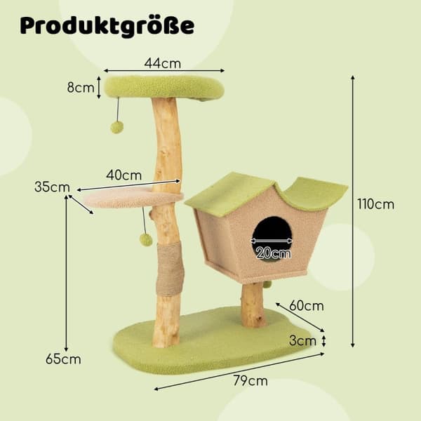 110 cm stor trækradsestolpe kattetårn med polstret siddehus kradsestolpe grøn 79 x 60 x 110 cm