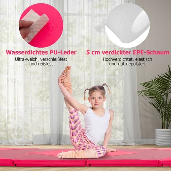 Sammenleggbar myk gulvmatte Bærbar gymnastikkmatte Yogamatte 240 x 117 x 5 cm Rosa
