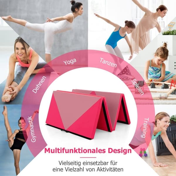 Sammenleggbar myk gulvmatte Bærbar gymnastikkmatte Yogamatte 240 x 117 x 5 cm Rosa
