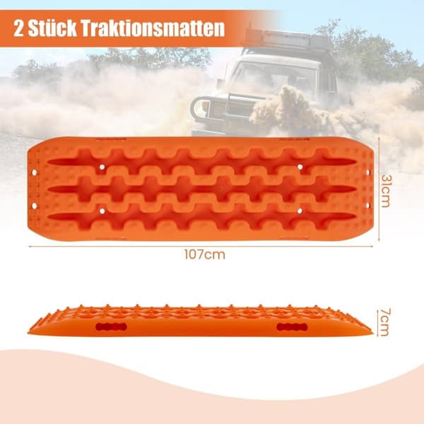 2 styks trækhjælpssandplader off-road dækstige til sand/mudder/sne 107 x 31 x 7 cm orange