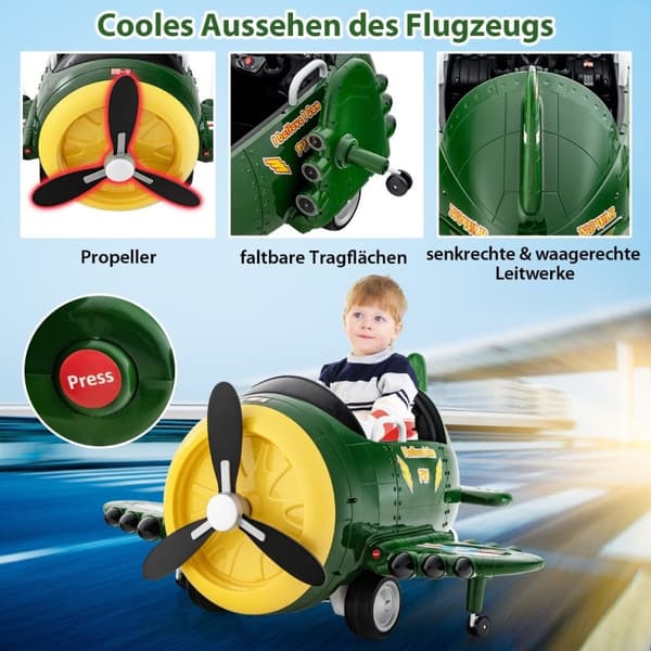 Børne-elbil i fly-look, el-fly ride-on med fjernbetjening 124 x 100 x 62 cm