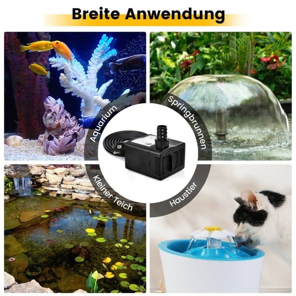 30 W mini akvariepumpe med 2,5 m høy slaglengde og 1,83 m strømkabel og 3 dyser vannpumpe 1400 L/t