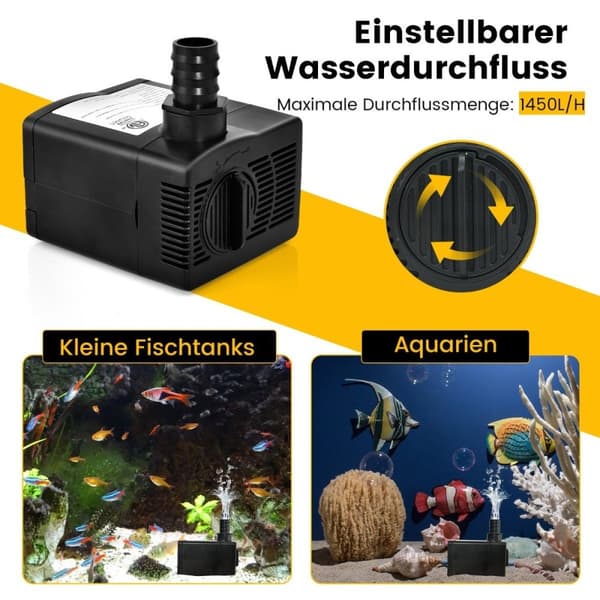 30 W mini akvariepumpe med 2,5 m høy slaglengde og 1,83 m strømkabel og 3 dyser vannpumpe 1400 L/t
