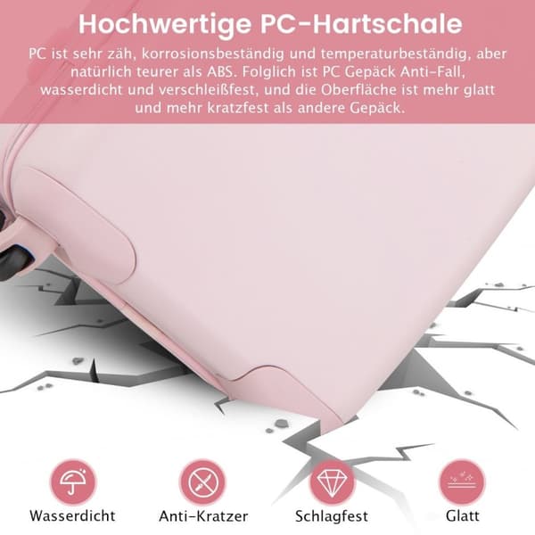20" håndbagagekuffert med spinnerhjul & TSA Lock PC hårdt etui med klistermærke 38 x 22 x 57 cm Pink