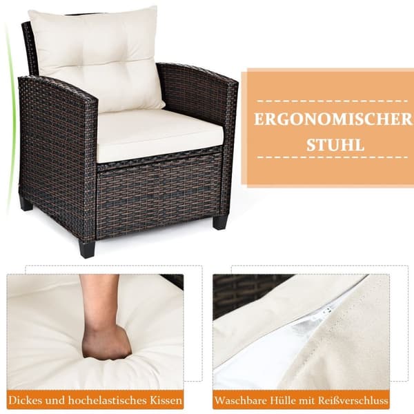3 STK. Polyrattan salongsett hagemøbler rotting sittegruppe med sitteputer og salongbord beige