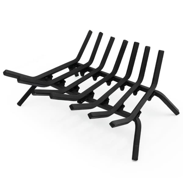 46 cm långt eldstadsgaller robust vedhållare i smide med tjocka järnstänger 46 x 38 x 20 cm svart