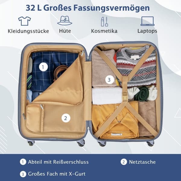 20" håndbagasjekoffert med spinnerhjul og TSA-lås PC-hardveske med klistremerke 38 x 22 x 57 cm Blå