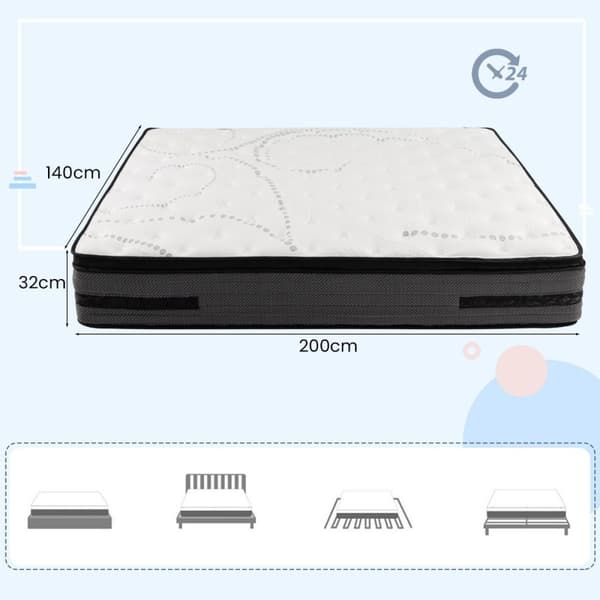 32 cm høyde memory foam madrass med kjølende gel beriket hybrid madrass 140 x 200 cm