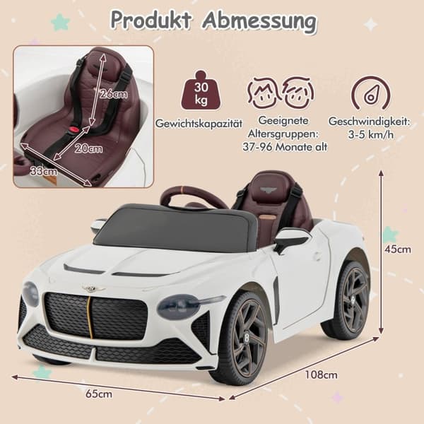 Licensierad Bentley Bacalar barnfordon med fjärrkontroll & saxdörrar & fjädring vit