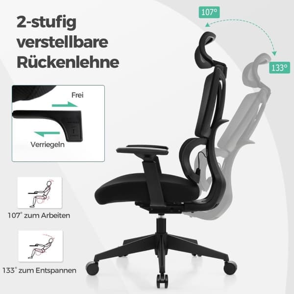 Ergonominen työtuoli N-muotoisella ristiseläntuella Kääntyvä työtuoli Musta