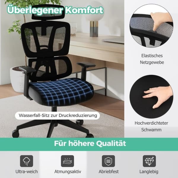 Ergonominen työtuoli N-muotoisella ristiseläntuella Kääntyvä työtuoli Musta