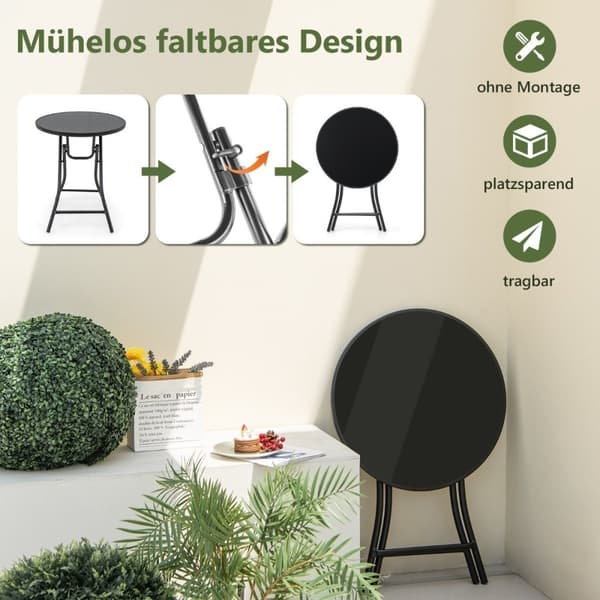 Ø 59 cm rundt bistrobord med bordplade af hærdet glas og robust metalstel