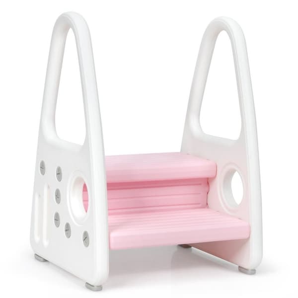 Barnetrinnkrakk, 2-lags trinnkrakk, barnekrakk laget av plast, 44 x 39,5 x 61 cm, rosa