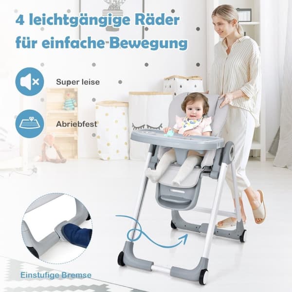 4 i 1 baby højstol foldbar babystol med liggefunktion 84 x 56 x 104 cm grå