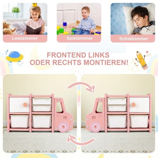 Leksakshylla 2 våningar barnhylla med lådor och förvaringslådor 110 x 32 x 66 cm rosa