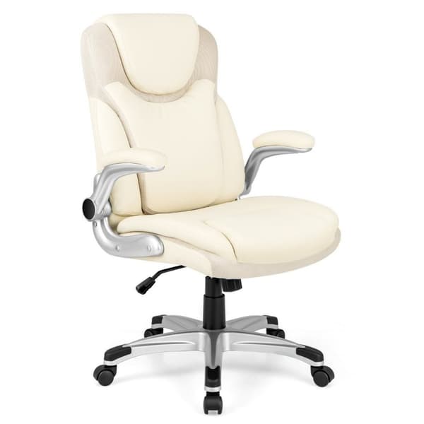 Executive stol svingbar skrivebordsstol laget av kunstskinn med vippefunksjon 72 x 72 x 108-118 cm hvit