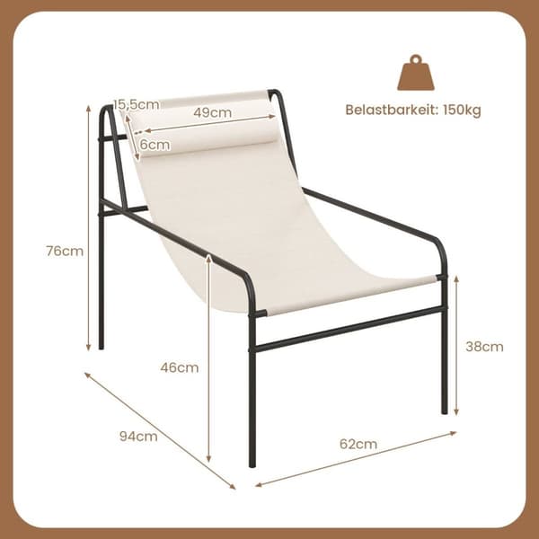 Solstol fåtölj med avtagbart nackstöd 94 x 62 x 76 cm beige