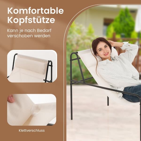 Solstol fåtölj med avtagbart nackstöd 94 x 62 x 76 cm beige