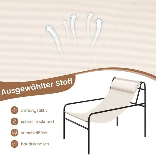 Solstol fåtölj med avtagbart nackstöd 94 x 62 x 76 cm beige