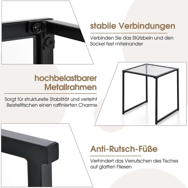 Sidebord lille havebord altanbord med bordplade lavet af hærdet glas 43 x 43 x 45 cm sort
