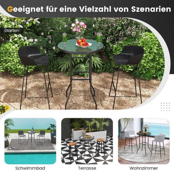 Højt havebord barbord rundt bistrobord med bordplade lavet af hærdet glas 68 x 68 x 97 cm sort