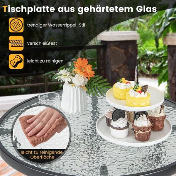 Højt havebord barbord rundt bistrobord med bordplade lavet af hærdet glas 68 x 68 x 97 cm sort
